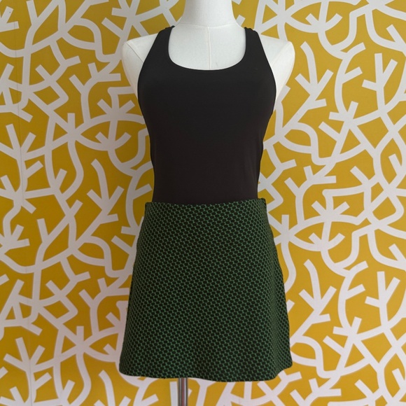 Zara Green Black Quilted Stretch Midcentury Print Mini Skirt - XS/S - Picture 1 of 5